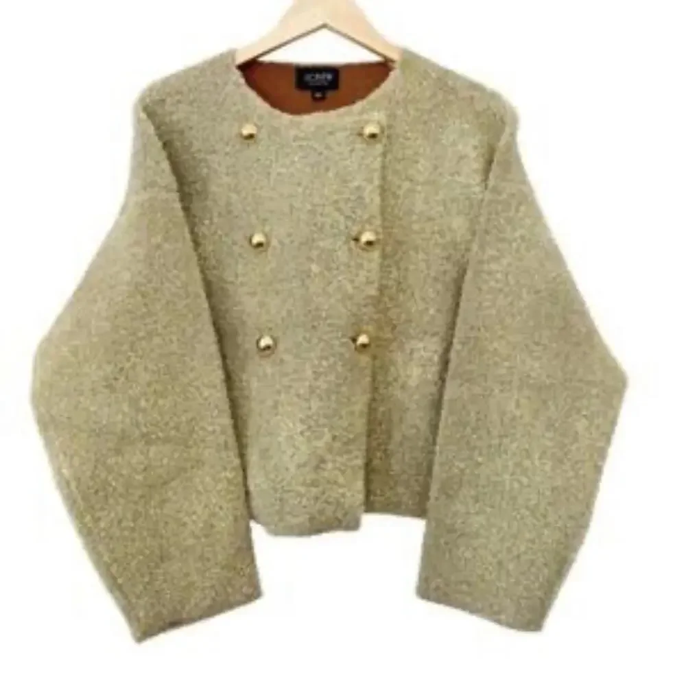 J. Crew Women's Oversized Double-faced Cardigan Metallic Jacket Gold Size S NWT